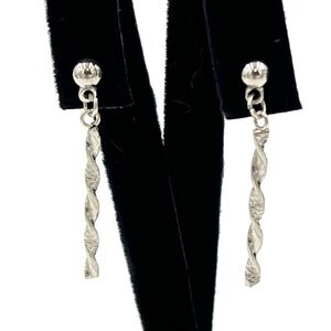 Antique Sterling Silver Twisted Candlestick Style Dangling Pierced Earrings